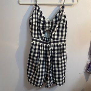 American Eagle Navy and White Checkered Romper